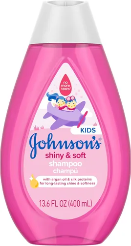 Johnson's Champú brillante y suave para niños con aceite de argán y proteínas de seda, lavado diario para el cabello de los niños que limpia