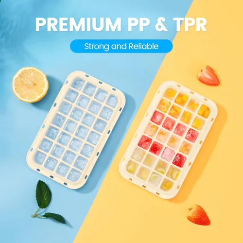 Miniatura 6 de Bandeja para cubitos de hielo con tapa y contenedor, 28 moldes para cubitos de hielo, bandejas de hielo para congelador, molde de bandeja