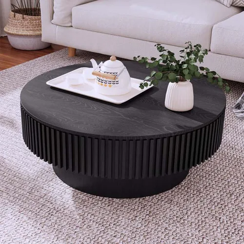 Miniatura 13 de Mesa de centro redonda con almacenamiento, moderna mesa de centro de madera con chapeado de madera maciza, mesa central circular mesa de té de 31.5