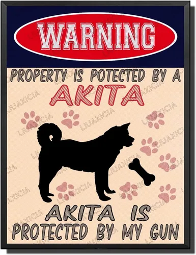 Miniatura 27 de LIUAXICIA Letreros divertidos de metal con texto en inglés "Warning Property is Potected by A American Bulldog is Protected by My Gun" The Coffee