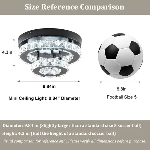 Miniatura 3 de Lámpara de araña de cristal moderna de 9.8 pulgadas con montaje empotrado al techo, mini lámpara de araña negra con iluminación LED para dormitorio