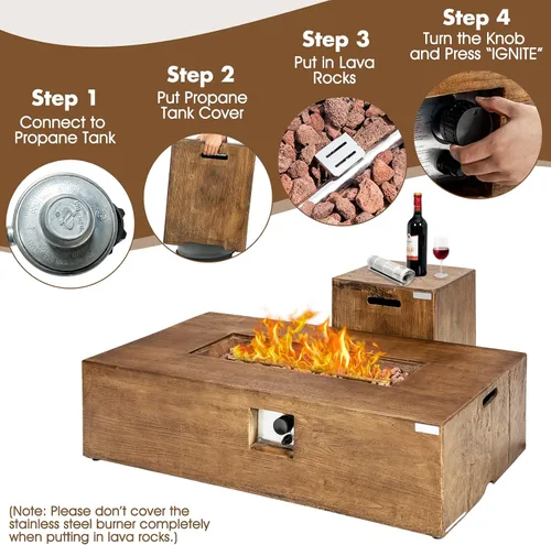 Miniatura 4 de Tangkula Patiojoy - Juego de 2 mesas para fogata de propano para exteriores, 48 pulgadas, rústica, 50,000 BTU, mesa rectangular de gas con mesa