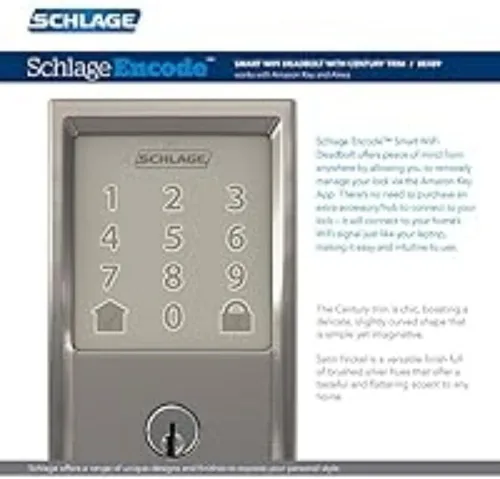 Miniatura 4 de Schlage Encode Wi-Fi Smart Lock con juego de entrada Century para puerta delantera, níquel satinado