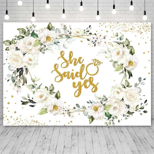 Miniatura 7 de SENDY Telón de fondo floral burdeos de 7 x 5 pies con texto en inglés "She Said Yes" para despedida de soltera, boda, aniversario, fotografía, fondo