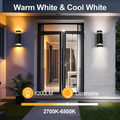 Miniatura 4 de wowlite Paquete de 2 luces RGB arriba y abajo para exteriores, luces de porche trasero, lámparas de pared al aire libre, control de aplicación WiFi