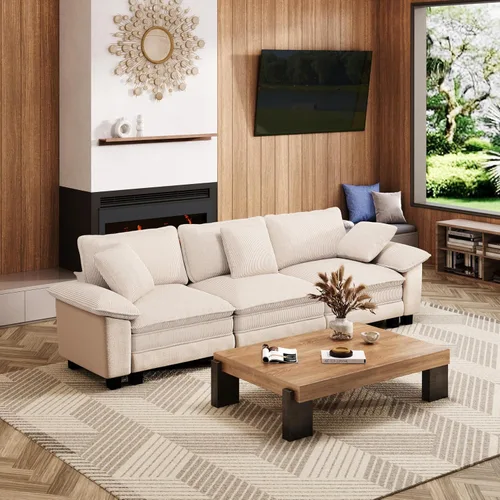 Miniatura 37 de MIXPATIO Sofá modular en forma de L de 123 pulgadas con cojines de nube, juego de sofá modular de asiento profundo con 4 asientos y 1 otomana, Gris
