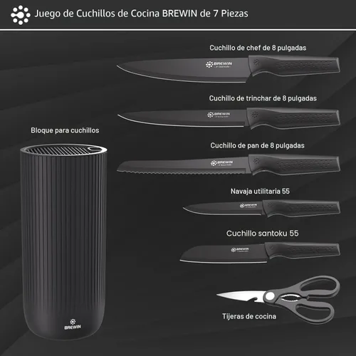 Miniatura 5 de Juego de cuchillos, juego de cuchillos de cocina Brewin, juego de cuchillos para cocina, bloque de cuchillos universal, juego de bloques de Carbón