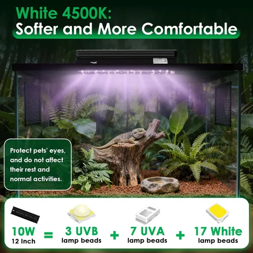 Miniatura 4 de Luz UVB para reptiles, 10W HO LED UVB lámpara de reptil UVA UVB lámpara bombilla terrario luz con temporizador y 5 brillo ajustable para dragón