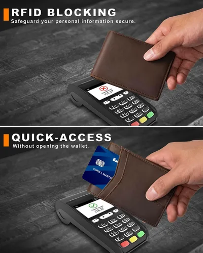 Miniatura 35 de Billetera AirTag para hombre, de piel auténtica plegable con bloqueo Rfid AirTag con ranuras para efectivo y ventana de identificación, compatible