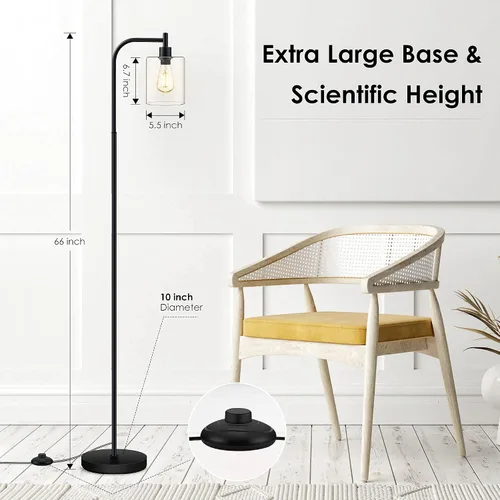 Miniatura 5 de BoostArea Lámpara de pie con pantalla de vidrio, lámpara de pie industrial moderna con interruptor de pie, brillante lámpara LED de 6 W para sala