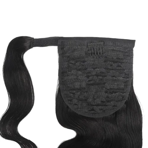 Miniatura 4 de Cola de caballo de cabello humano ondulado con pasta mágica deformación alrededor de la extensión de cabello humano rizado para mujeres negras, 150%
