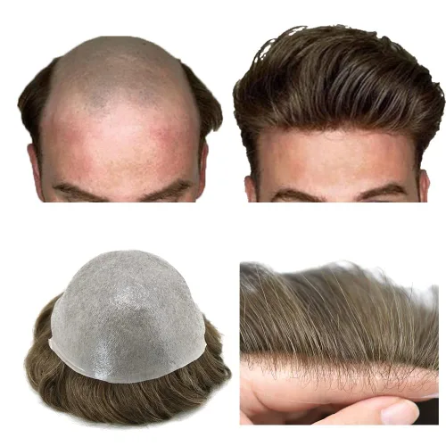 Miniatura 44 de Toupee - Sistema de cabello para hombre, 0.002 in, piel ultrafina, bucle en V, aspecto natural, piezas de pelo para hombre, tupé, piezas de repuesto