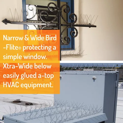 Miniatura 8 de Bird Barrier Bird-Flite - Espigas para pájaros de acero inoxidable Tiras de pines de metal con base de plástico, adhesivo transparente incluido