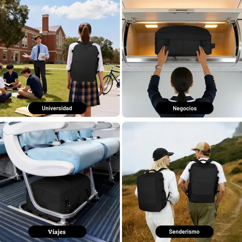 Miniatura 7 de Mochila de cabina para mujeres y hombres – Aprobada por aerolíneas, tamaño para debajo del asiento, compartimento para portátil de 15.6", apertura