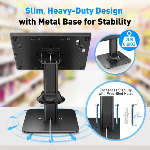 Miniatura 6 de AboveTEK Soporte antirrobo para quiosco para iPad – Soporte de seguridad para iPad POS y soporte para tableta con bloqueo – Base resistente, giro
