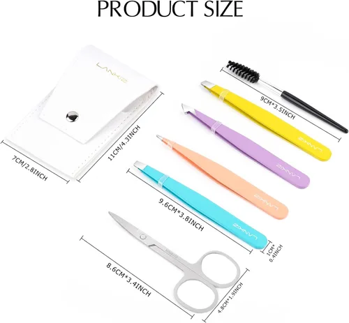 Miniatura 2 de LANKIZ Pinzas para el vello facial de las mujeres – Pinzas de cejas de acero inoxidable de precisión para hombres y mujeres, puntas inclinadas