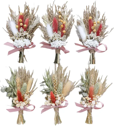 Miniatura 13 de Juego de 6 mini ramos de flores secas, mini ramo rosa, decoración de platos de fiesta, caja de propuesta de dama de honor y niña de las flores