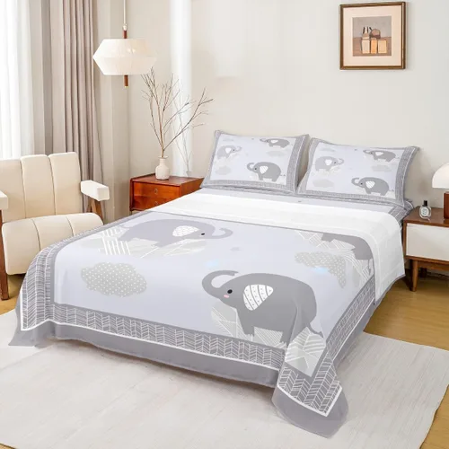 Lindo juego de sábanas de elefante, tamaño individual, juego de ropa de cama de elefante de dibujos animados para niñas, niños y adolescentes,