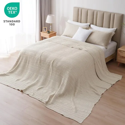 Miniatura 5 de PHF Manta de punto gofre 100 % algodón, tamaño King de 120 x 120 pulgadas, ligera, transpirable, extra grande de 10 x 10 pies, ropa de cama tejida
