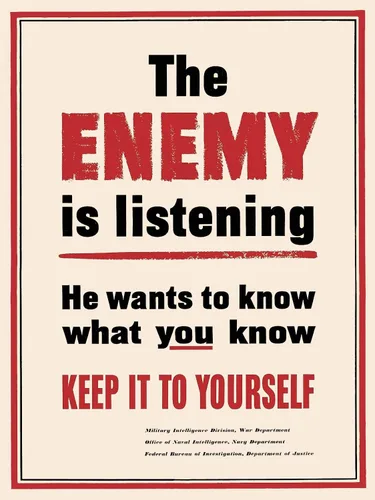 Lámina magnética de vinilo con imán espía de estilo vintage The Enemy is Listening WW2 para taquillas, coches, carteles, refrigerador de 5 pulgadas