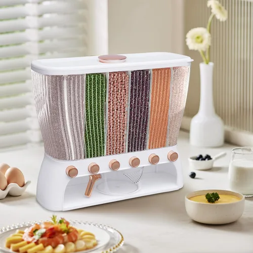 Miniatura 9 de Dispensador de alimentos secos, dispensador de 6 granos de rejilla montado en la pared, dispensador de arroz de 25 libras (22.0 lbs), almacenamiento