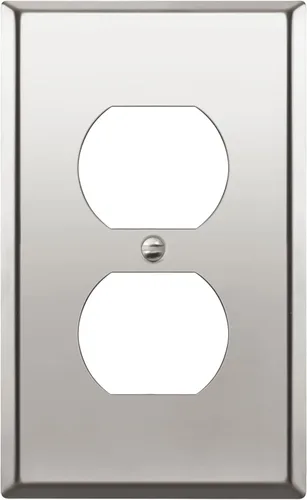 ENERLITES Placa de pared de metal dúplex para receptáculos, cubierta de salida de acero inoxidable, resistente a la corrosión, tamaño de 1 banda,