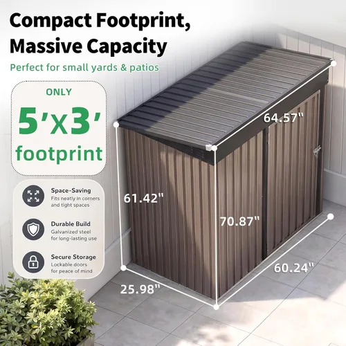 Miniatura 7 de AECOJOY Cobertizo de almacenamiento de metal para exteriores de 3 x 5 pies, cobertizo de herramientas de jardín resistente con puerta de gran