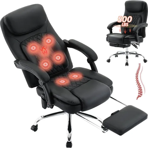 Miniatura 16 de Silla de oficina de masaje de 500 libras, sillas de oficina ejecutiva de 6 puntos de vibración y calor, silla de escritorio cómoda reclinable