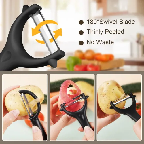 Miniatura 3 de AUAUY Juego de 2 peladores de patatas, juego de pelador giratorio de verduras en forma de Y e I, pelador de frutas para cocina, pelador de agarre