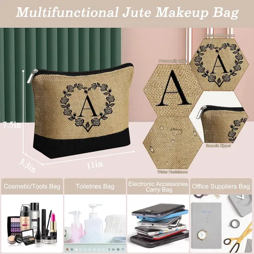 Miniatura 5 de Regalos para mujeres Bolsa de playa inicial y bolsa de maquillaje 2024, regalos de graduación, regalos de cumpleaños para ella mujer