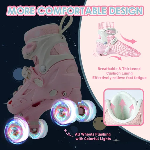 Miniatura 5 de Patines infantiles para niñas y niños de 4 a 6 años, 5 a 8, 6 a 12, 8 a 12, 4 tamaños ajustables, con ruedas iluminadas, patinas para niñas, regalo