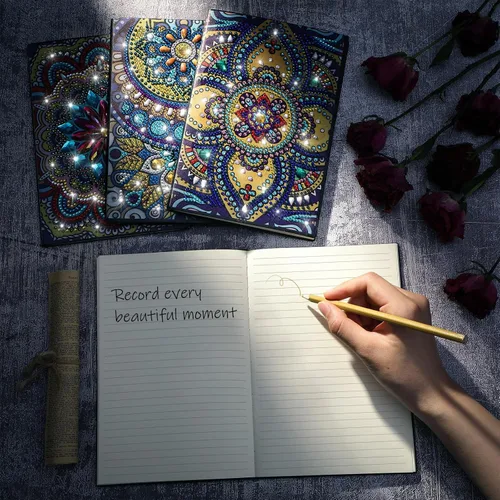 Miniatura 6 de Ctosree Juego de 4 cuadernos de arte de diamantes para adultos, adolescentes, mandala, pintura de diamante, diarios forrados, 5D, puntos de gema 5D