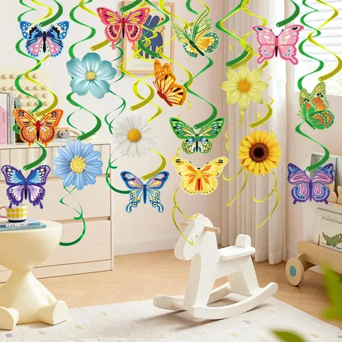 Miniatura 7 de 33 decoraciones colgantes de primavera para el hogar, serpentinas colgantes de mariposa para primavera, verano, Pascua, flores, mariposa, temática