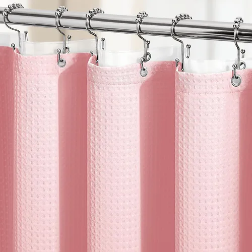Miniatura 36 de Dynamene cortina de ducha de tela rosa - Cortinas de ducha de nido de abeja texturizadas de alta resistencia para baño, 256GSM cortina de baño