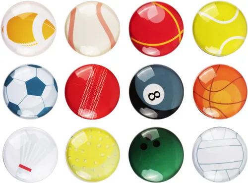 Imanes de vidrio fuerte para refrigerador, paquete de 12 calcomanías magnéticas para nevera de baskertball deportivo, pizarra blanca, armarios de