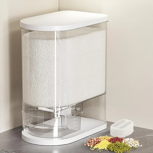 Miniatura 10 de SYNCVIBE Dispensador grande de arroz de 22 a 25 libras, dispensador de cereales, contenedor de almacenamiento de alimentos con taza medidora, Negro
