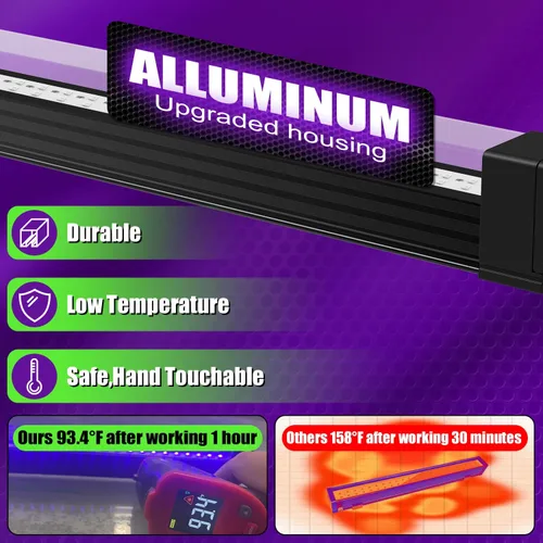 Miniatura 3 de Barra de luz negra recargable, paquete de 2 unidades, luces negras alimentadas por batería para fiesta brillante, tira de luces UV inalámbricas