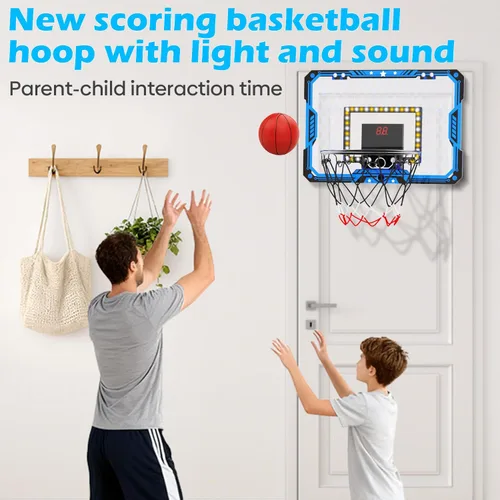 Miniatura 5 de Indoor Basketball Hoop for Kids, Over The Door Mini Basketball Hoop Set with LED Lights, Scoreboard, 4 Balls & Sound Effects - Indoor Toys Gift for
