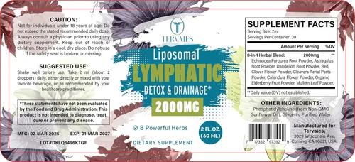 Miniatura 8 de Gotas de desintoxicación linfática liposomal y drenaje - Mezcla de hierbas de 2000 mg con saúco y equinácea - Apoya el drenaje linfático, el sistema