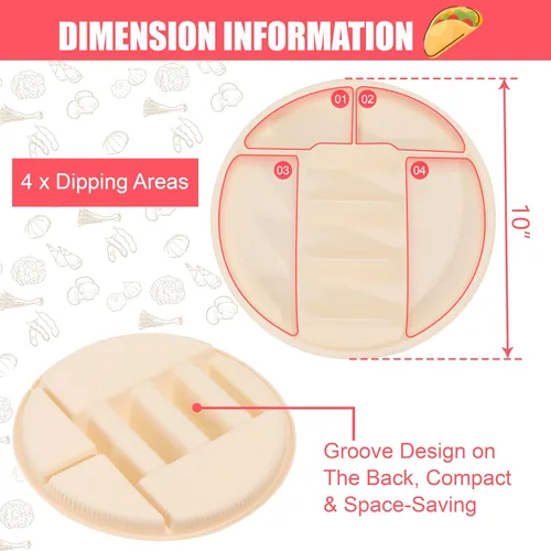 Miniatura 2 de LUVCOSY Platos desechables grandes de 10 pulgadas, 3 tacos y 4 lados, soporte biodegradable para tacos de almidón de maíz, tortilla suave y dura