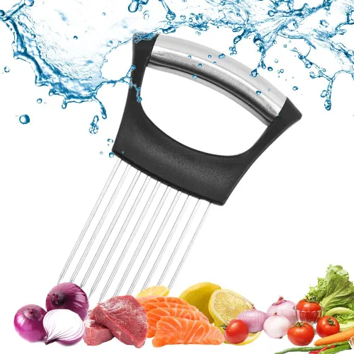 Soporte para rebanar cebollas, soporte de acero inoxidable 2025 mejorado para rebanar cebollas, cortador de verduras, cortador de limón, herramienta