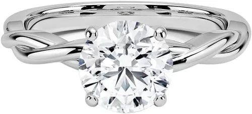 Anillo de compromiso de diamantes de corte redondo con solitario trenzado certificado IGI en oro blanco de 14 k (color H-I, centro de claridad