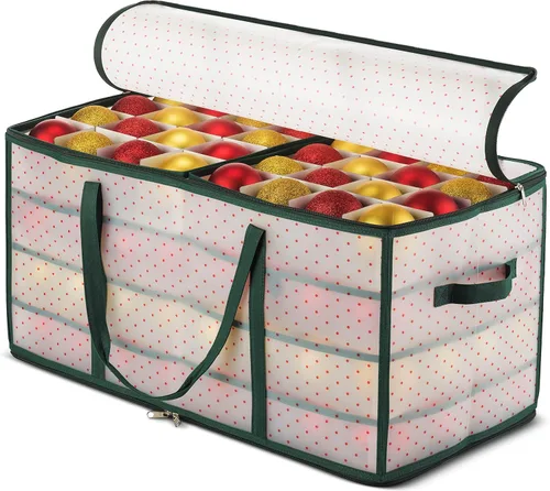 ZOBER Caja de almacenamiento de plástico para adornos de Navidad, almacena 128 adornos de 3 pulgadas con bandejas individuales, caja de Verde