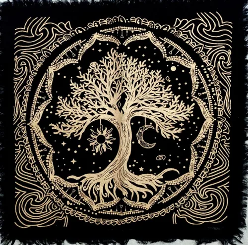 Miniatura 20 de CRAFT KALA Tela de altar planetas espirituales, estrellas rituales y galaxia, hermoso sistema solar, sistema solar, oro y plata, 24 x 24 pulgadas