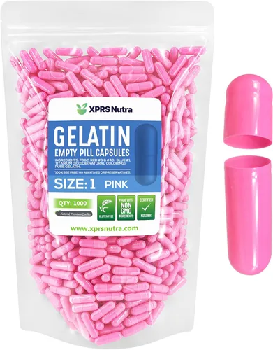 XPRS Nutra Cápsulas vacías tamaño 1 – 1000 cápsulas vacías de gelatina – Relleno de cápsulas de píldoras DIY – Cápsulas de gel de píldora bovina