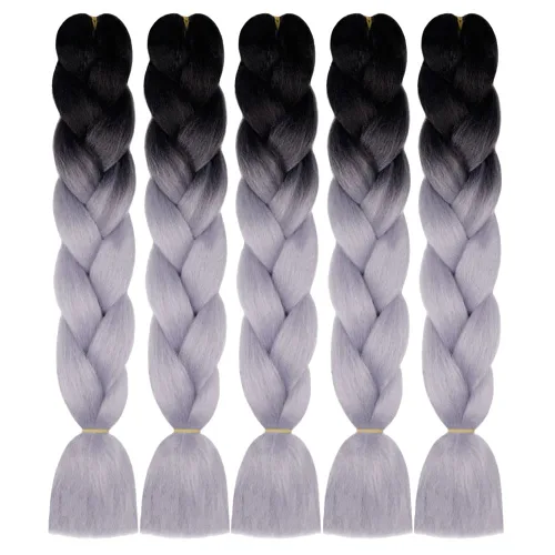 Miniatura 6 de Extensiones de cabello trenzado color gris degradado, 5 unidades, trenzas sintéticas de 24 pulgadas, 2 tonos, cabello gris para trenzas de caja, #28