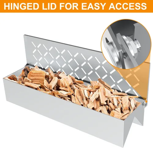 Miniatura 3 de DcYourHome Caja de ahumador en forma de V para parrilla de gas de carbón y propano, caja de ahumador de virutas de madera de acero inoxidable