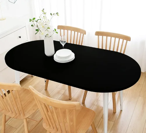 Miniatura 34 de Wolkemer Mantel Redondo Ajustado de 2 Pies de Spandex Elástico Cubierta para Mesa de Cóctel Borde Elástico Negro Cubierta Superior de Mesa
