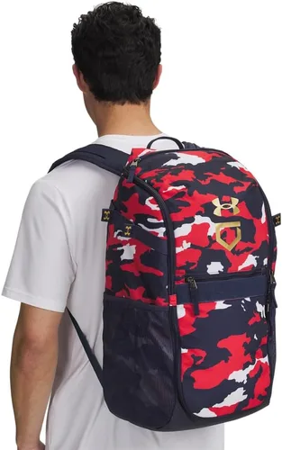 Miniatura 6 de Under Armour Mochila de béisbol para adulto unisex Utility con estampado, Tamaño único (412) Azul marino medianoche/ Oro metálico