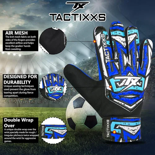 Miniatura 5 de Guantes de portero de fútbol para niños y jóvenes, guantes de portero de fútbol Funky antideslizantes con palma de látex de 0.16 in con agarres Azul